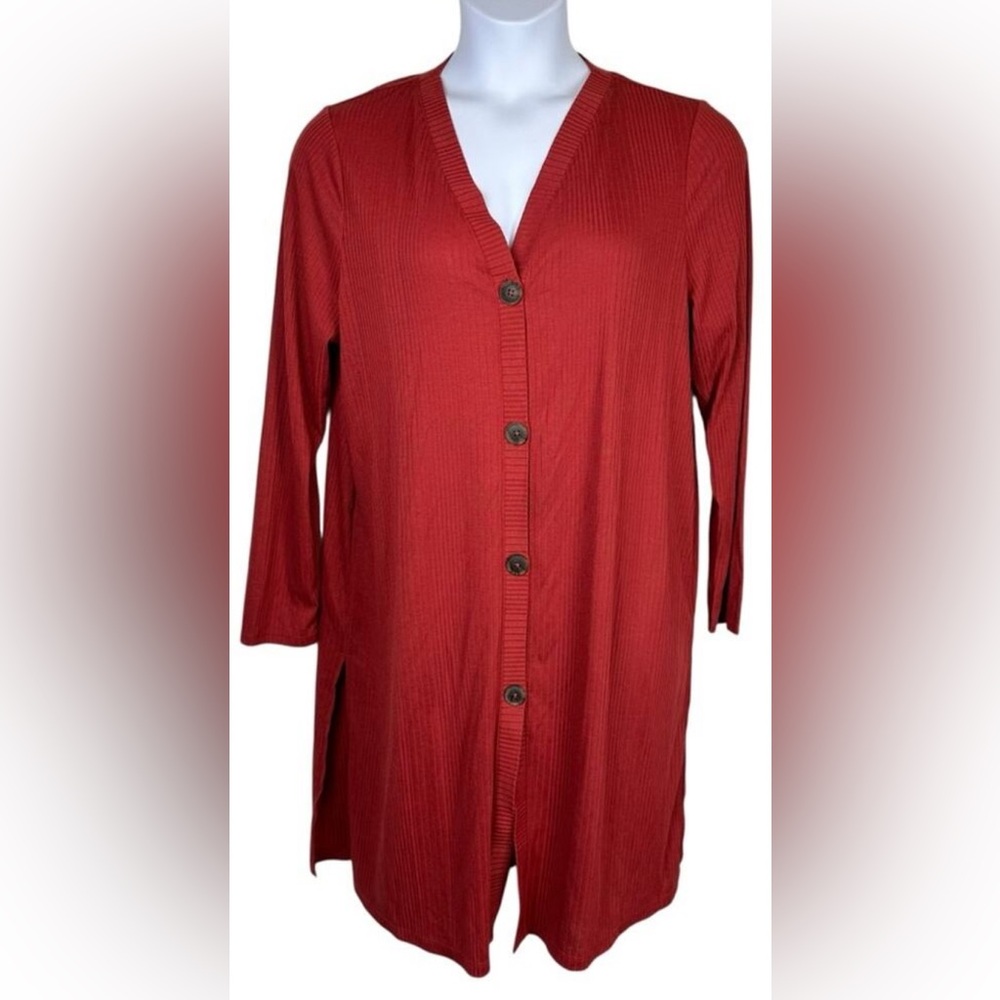 Lane Bryant Dark Orange/Red Knit Duster Cardigan
Size 14/16, worn only 1 or 2X